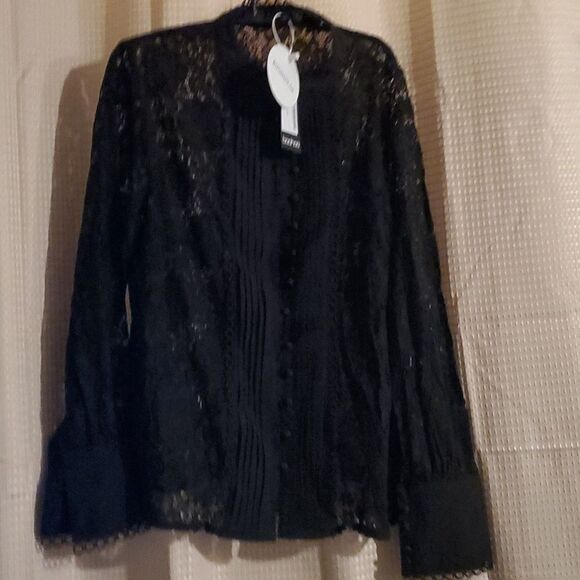 BOOHOO L ace detail sheer blouse size 10 NEW - Picture 1 of 8